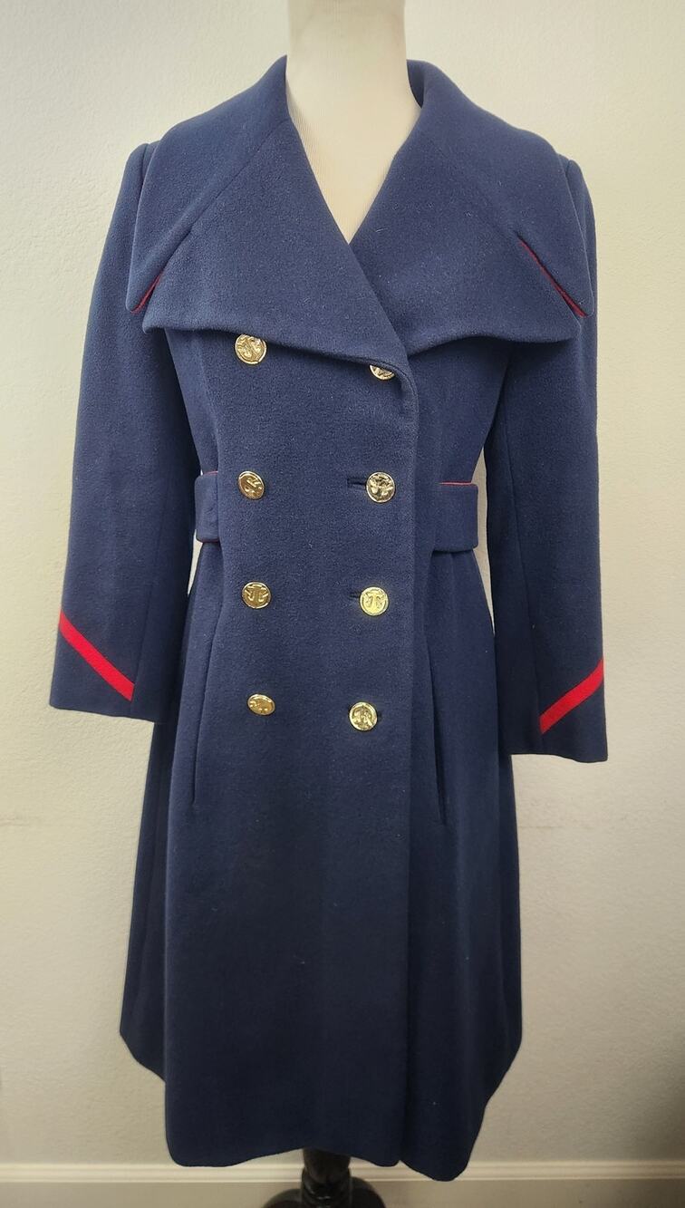 Vintage Gallant Cashmere Blue Trench Coat Size Small Jacket Military